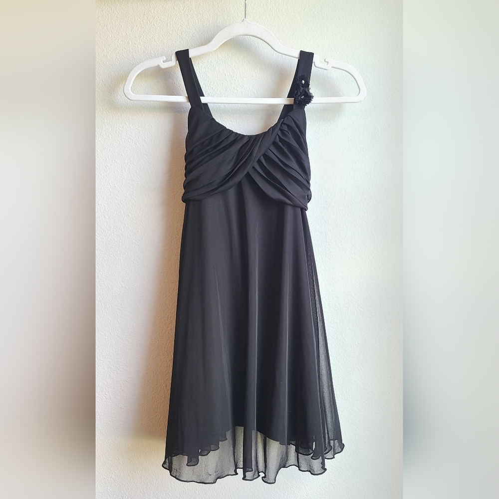Jenny & Me- Girls' Black Silky Strapped Dress, Sz 12